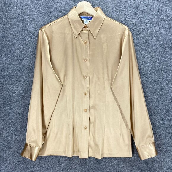 Pendleton Shirt Women 6 Beige Collared Long Sleeve Button Up Cuffed Solid Rayon - Picture 1 of 8